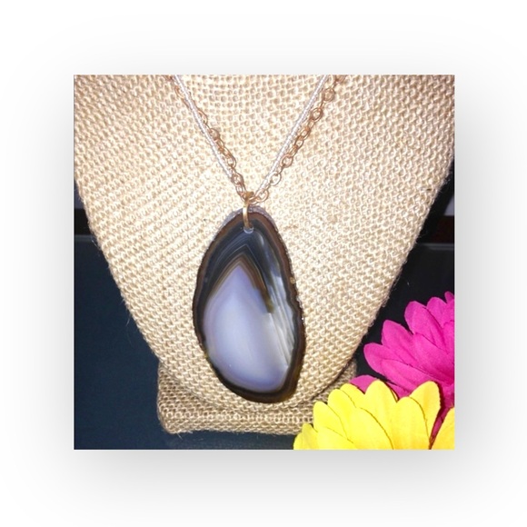 new Robert Rose ✲ Organic Agate Slice Necklace ✲ Rose Gold + Seed Bead Chain ✲ - Picture 9 of 16
